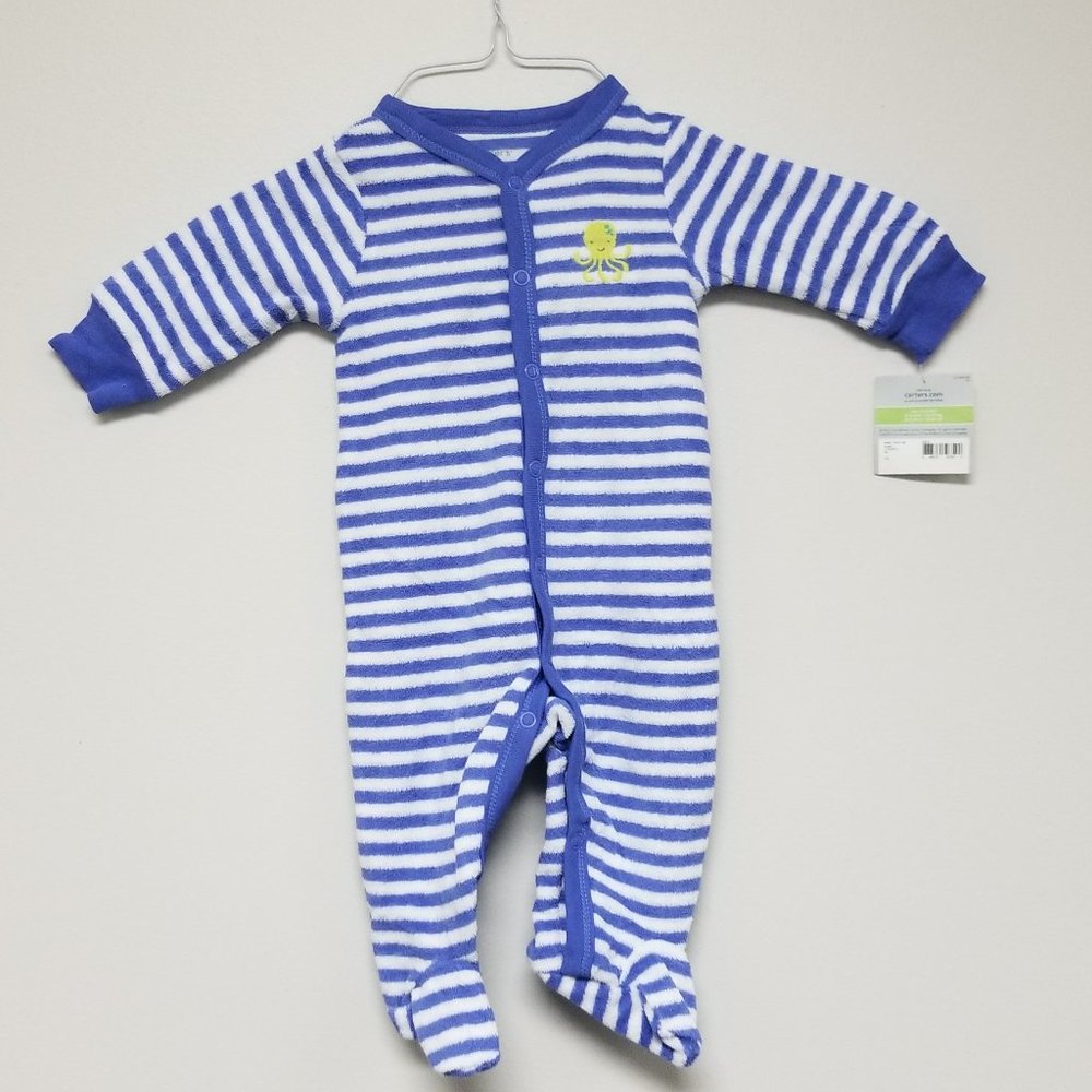 New Baby's 3 Month Old Blue Striped Footy PJS